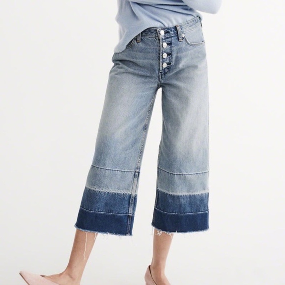 Abercrombie cropped stovepipe jean ombré raw hem high rise jeans